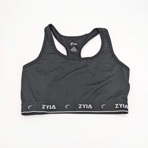 Zyia Active Black Racerback Comfort Sports Bra Logo Spellout Band Size S - Picture 1 of 4